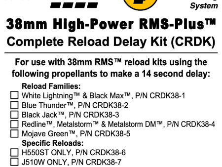 AeroTech RMS-38 J510W White Lightning Complete Reload Delay Kit - CRDK38-07 Discount