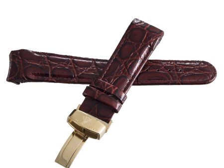 Aqua Master Men s 22mm Burgundy Alligator Leather Gold Buckle Watch Band For Cheap