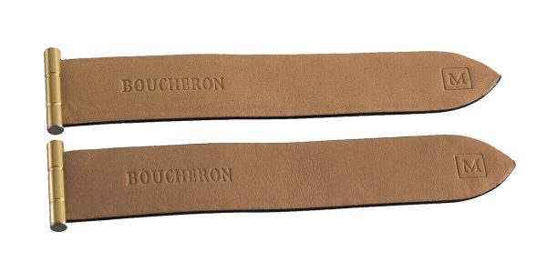 Boucheron 20mm Women s Black Shiny Leather Gold Lug Watch Band Strap (M) Online