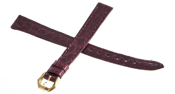 Raymond Weil Women s 10.5mm Dark Red Croco Leather Watch Band W  Gold Buckle Online Hot Sale