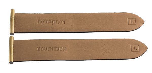 Boucheron 22.5mm Women s Black Shiny Leather Gold Lug Watch Band Strap (L) Discount