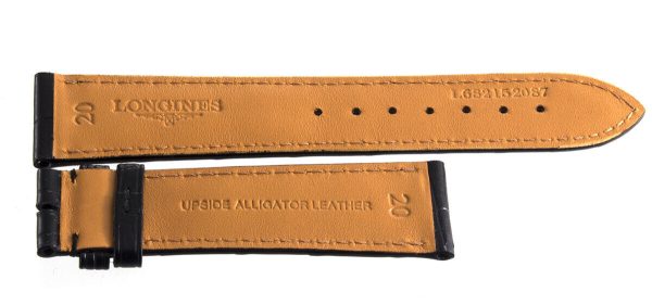 Genuine Longines 20mm x 18mm Black Alligator Leather Watch Band L682152087 For Cheap